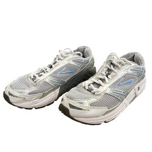 Brooks Addiction 8 Womens 8 Running Shoes White Silver Blue Mesh Athltic Sneaker